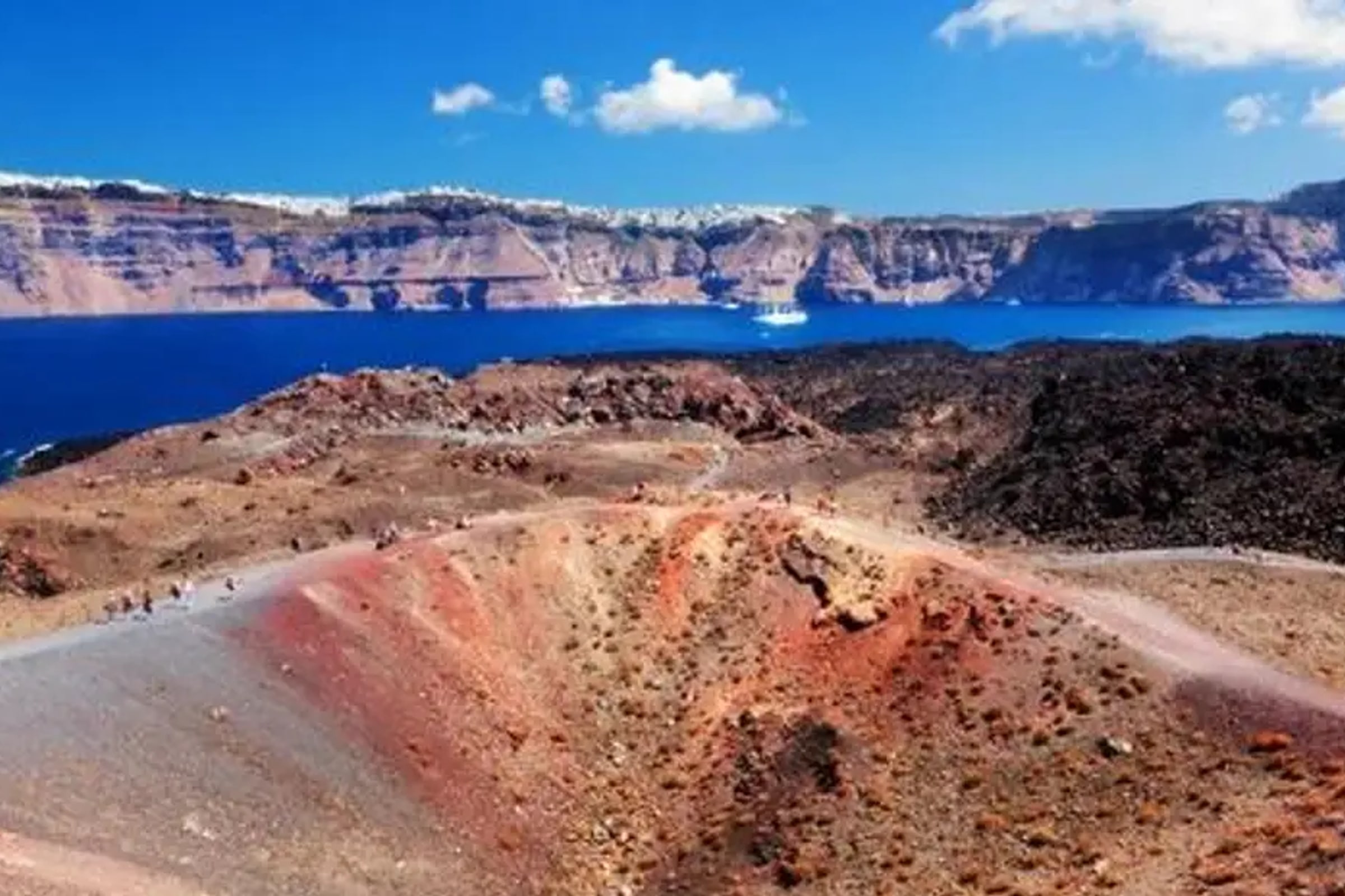 Croisière des îles volcaniques de Santorin : volcan, sources chaudes, Thirassia et coucher de soleil à Oia